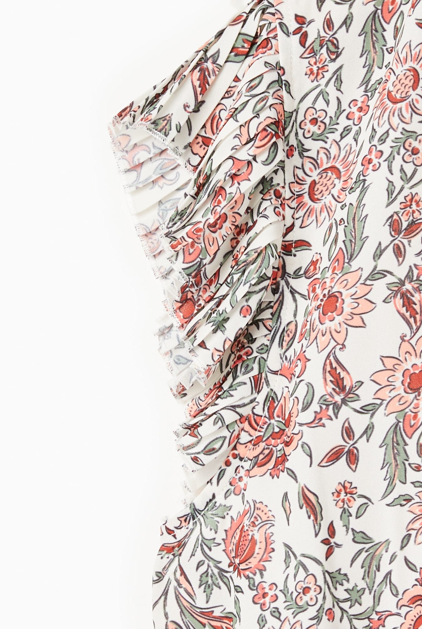 Red-Ivory $|& VOY Los Angeles Floral Pleated Sleeve Elastic Waist Top