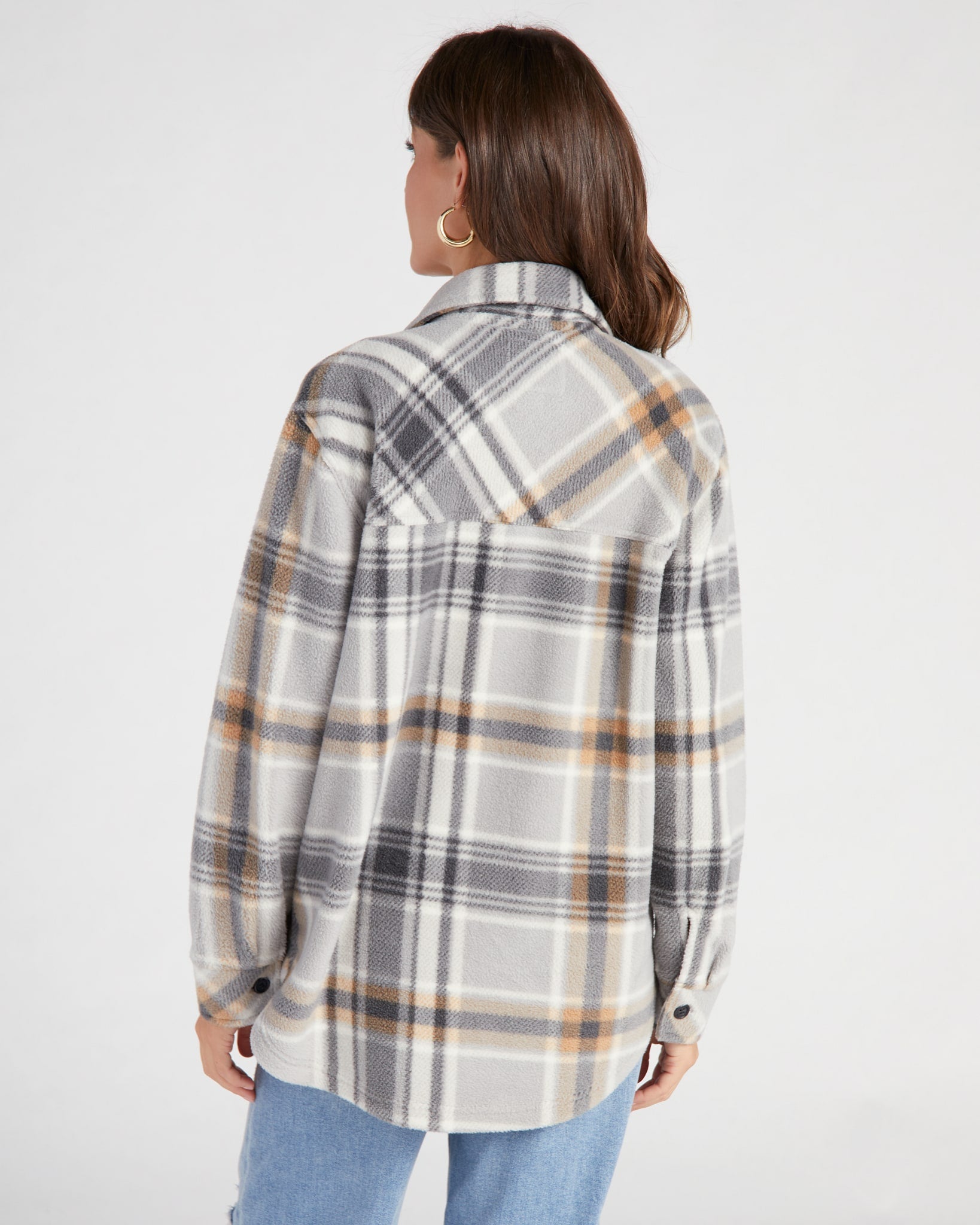 Charcoal Taupe Plaid $|& Thread & Supply Tullis Polar Fleece Shacket - SOF Back