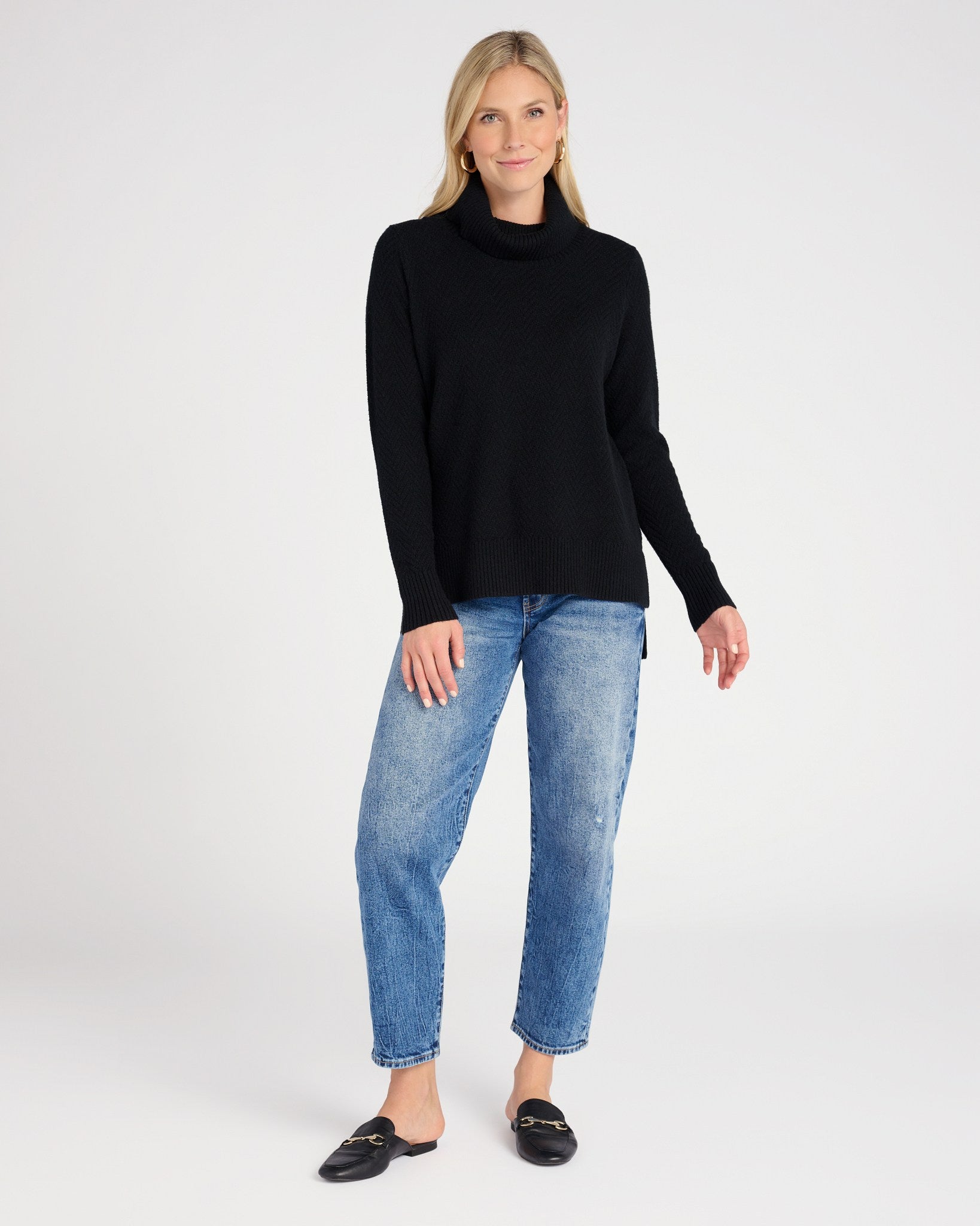 Black $|& 525 Adyson Parker Turtleneck Chevron Ribbed Sweater - SOF Full Front