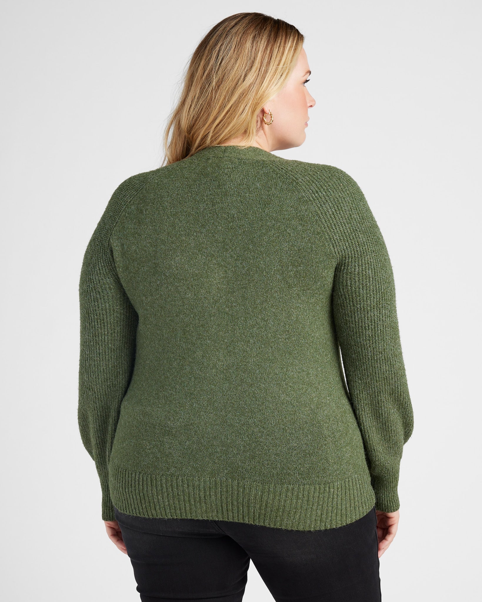 Oak Moss $|& 525 Adyson Parker Blouson Sleeve V-Neck Cardigan - SOF Back