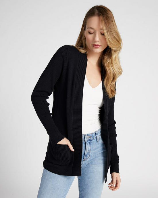 Black $|& Staccato Open Front Pocket Cardigan - SOF Front
