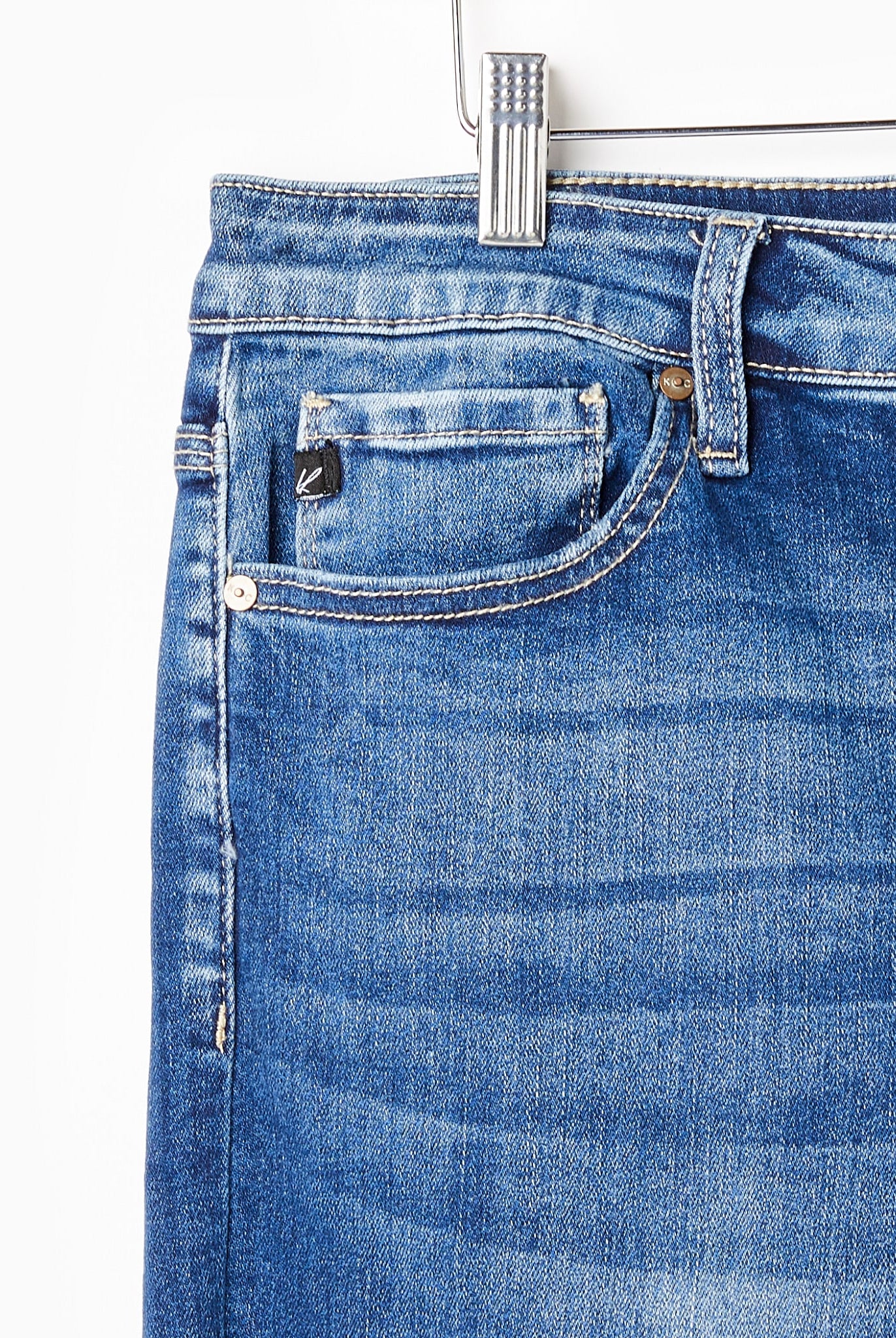 Med Wash $|& Kancan High Rise Cuffed Bermuda - Hanger Detail