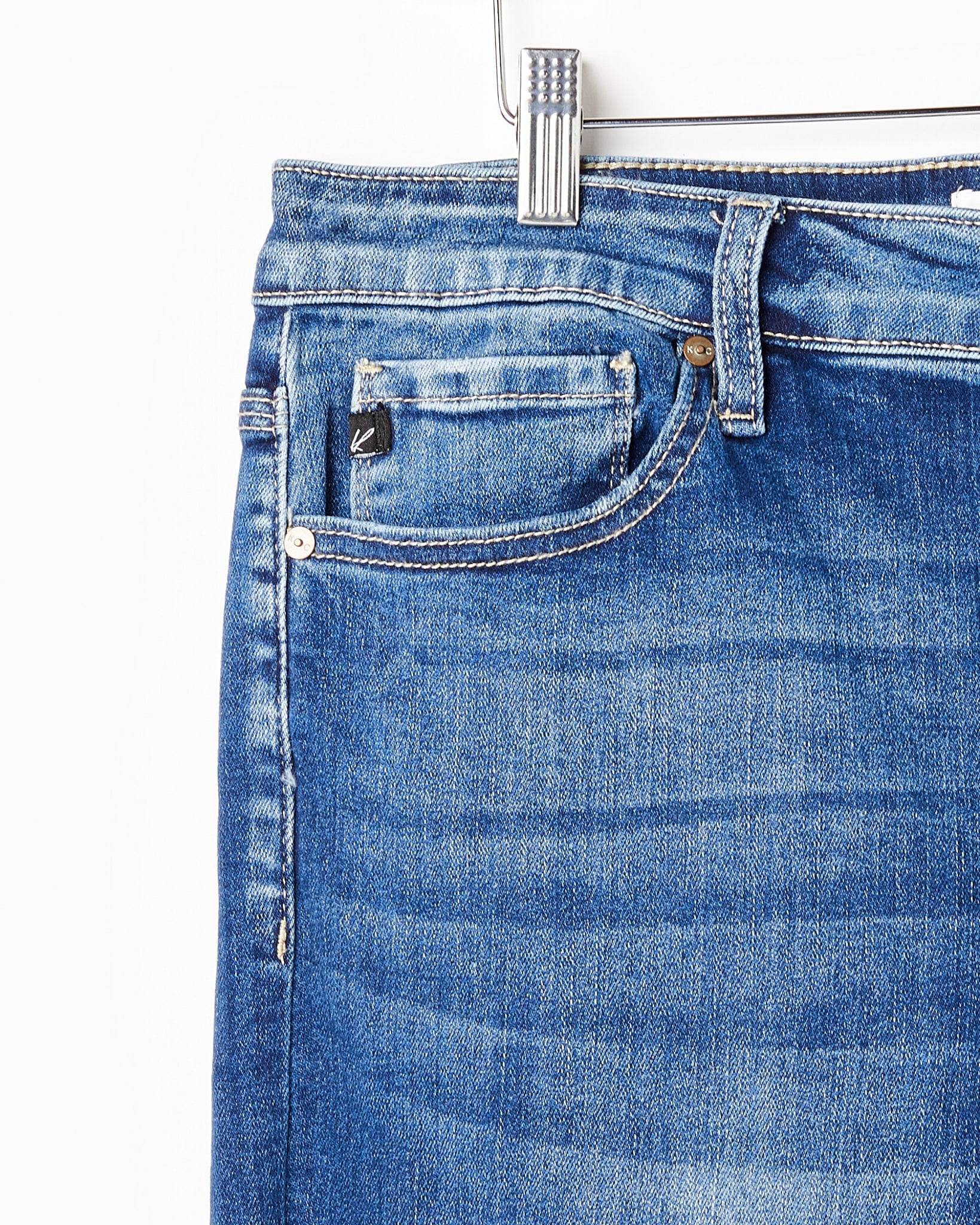 Med Wash $|& Kancan High Rise Cuffed Bermuda - Hanger Detail