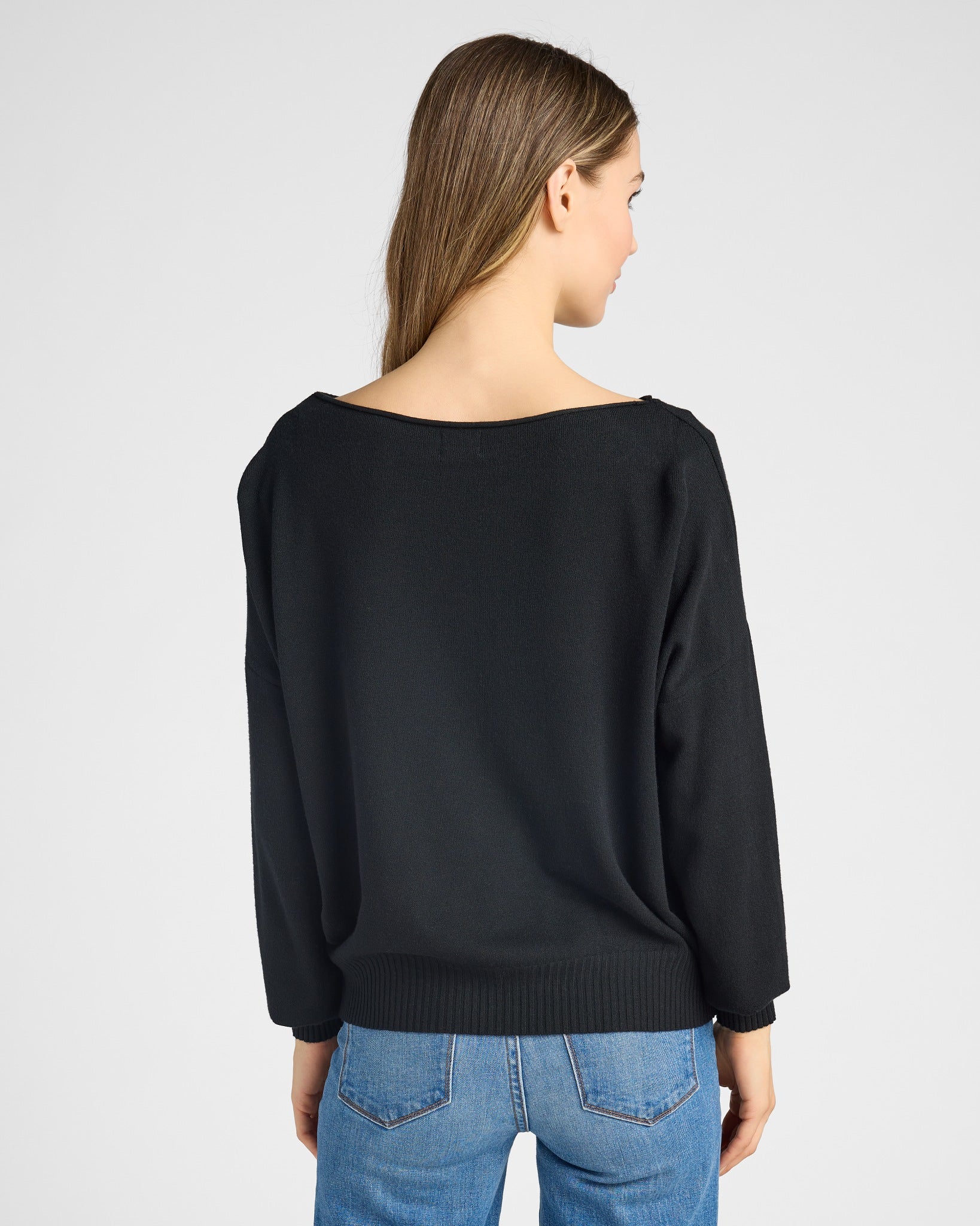 Black $|& Dreamers Pullover Ribbed Detail Sweater - SOF Back