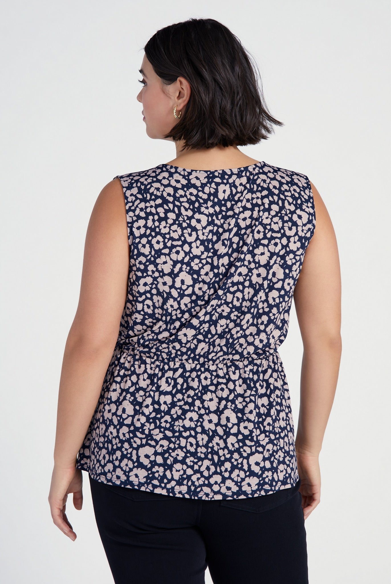 Navy/Cream $|& West Kei Printed Knit Sleeveless Wrap Top - SOF Back