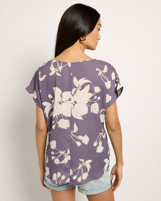 Lavender Flrl $|& West Kei Floral Woven Short Sleeve Surplice Top - SOF Back