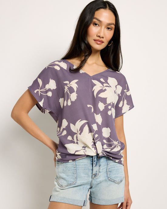 Lavender Flrl $|& West Kei Floral Woven Short Sleeve Surplice Top - SOF Front