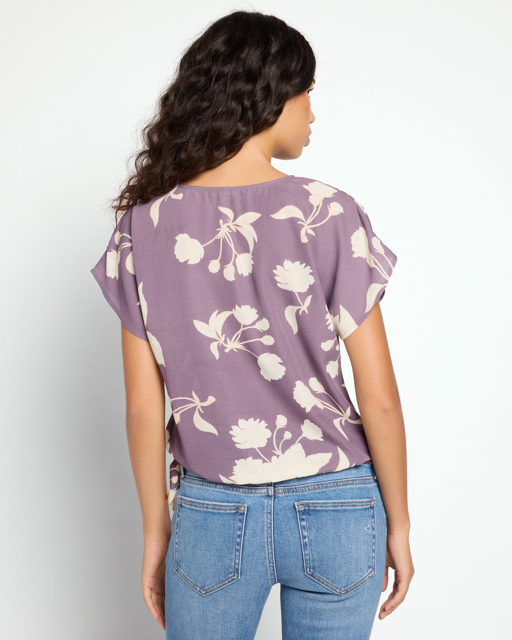 Lavender Floral $|& West Kei Floral Woven Short Sleeve Surplice Top - SOF Back