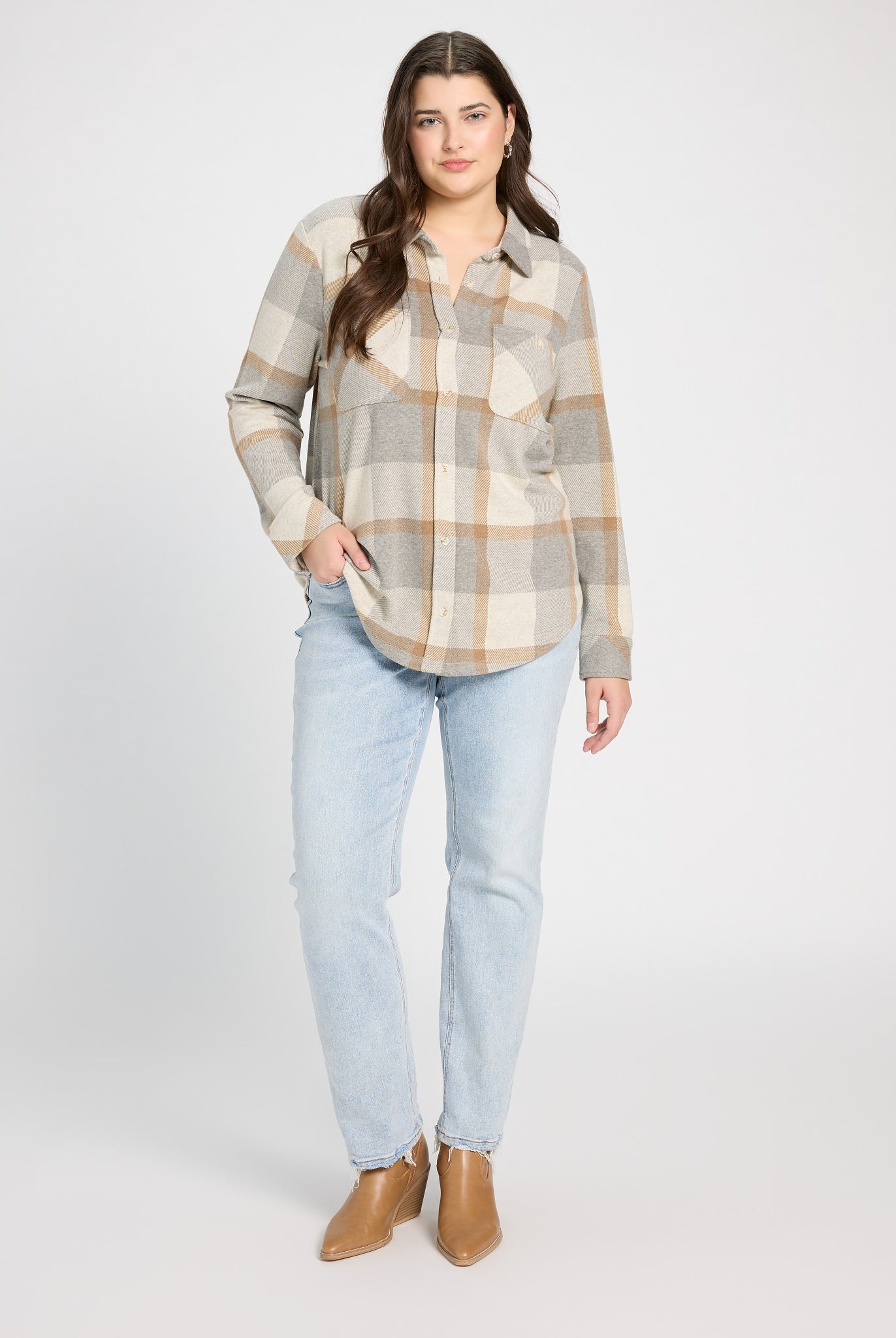 Grey/Brown Plaid $|& Thread & Supply Lewis Plaid Shirt - UGC On Fig