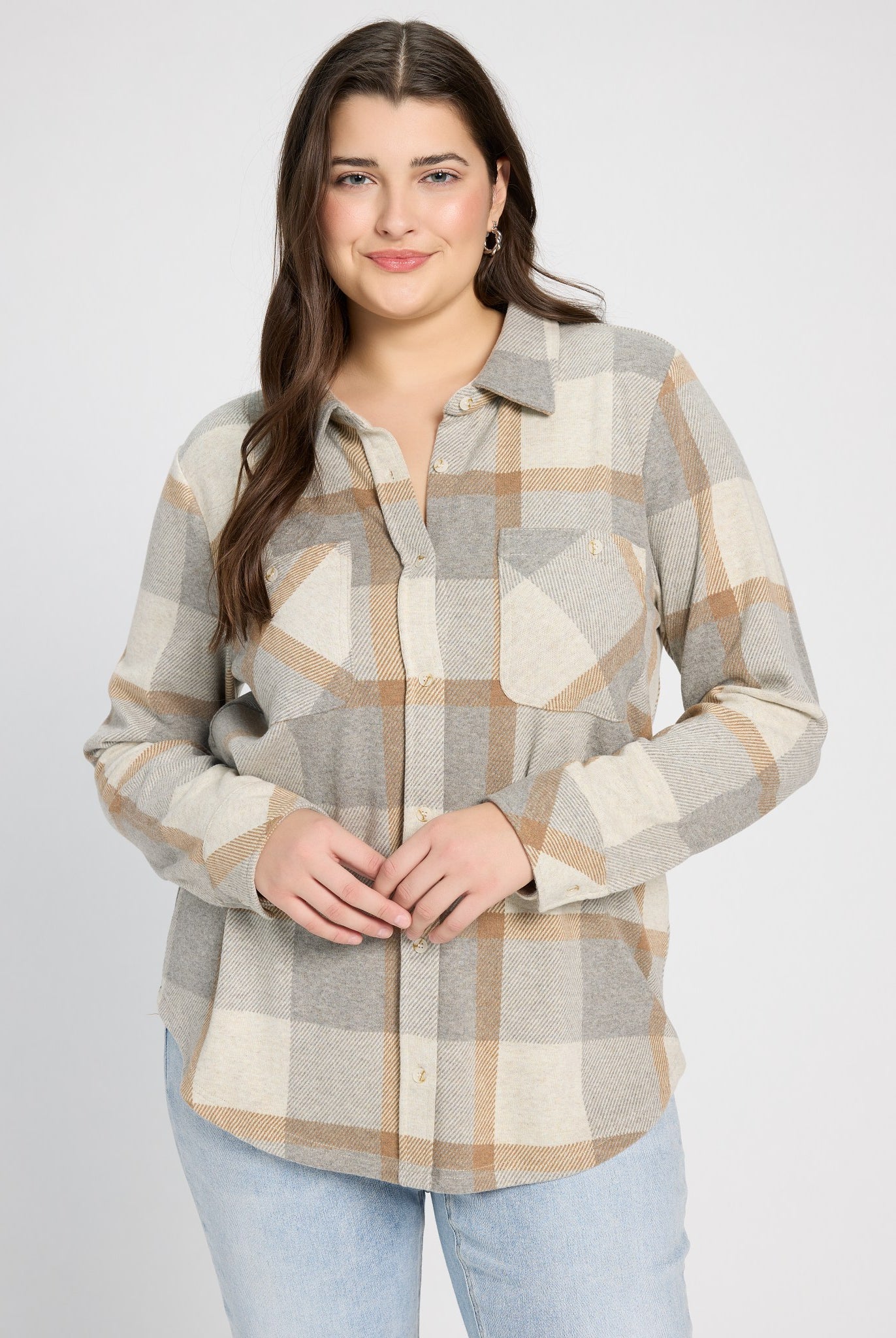 Grey/Brown Plaid $|& Thread & Supply Lewis Plaid Shirt - SOF Front