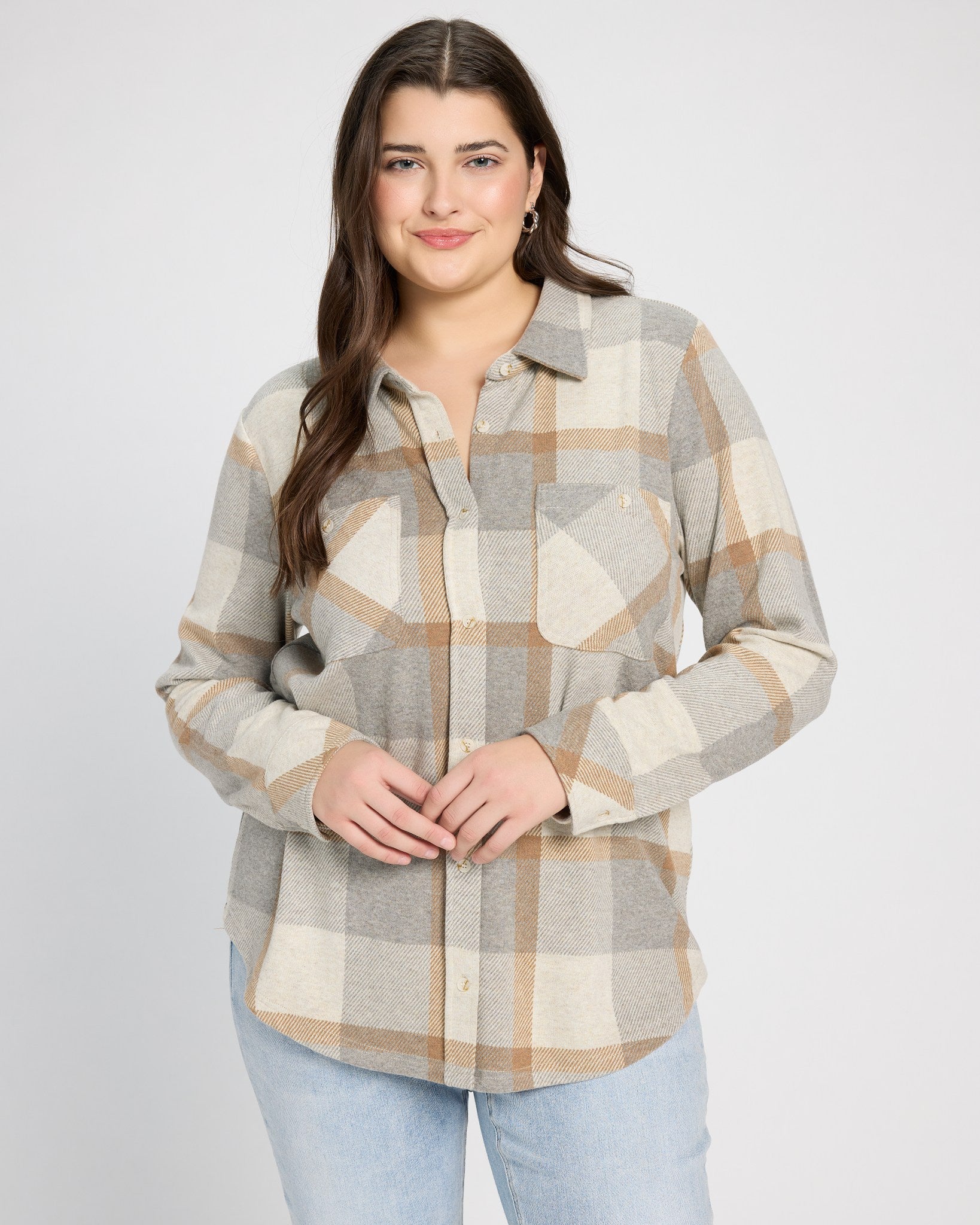 Grey/Brown Plaid $|& Thread & Supply Lewis Plaid Shirt - SOF Front