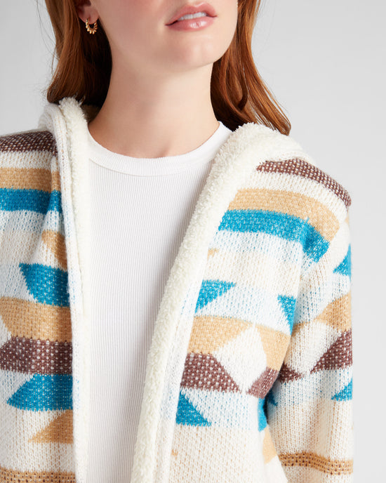 Ivory/Brown $|& Woven Heart Tribal Fleece Lined Hooded Cardigan - SOF Detail