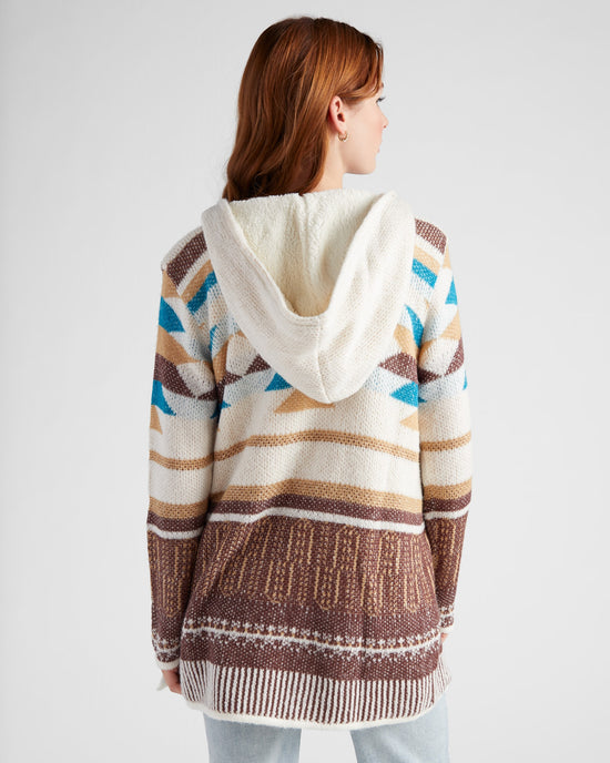 Ivory/Brown $|& Woven Heart Tribal Fleece Lined Hooded Cardigan - SOF Back
