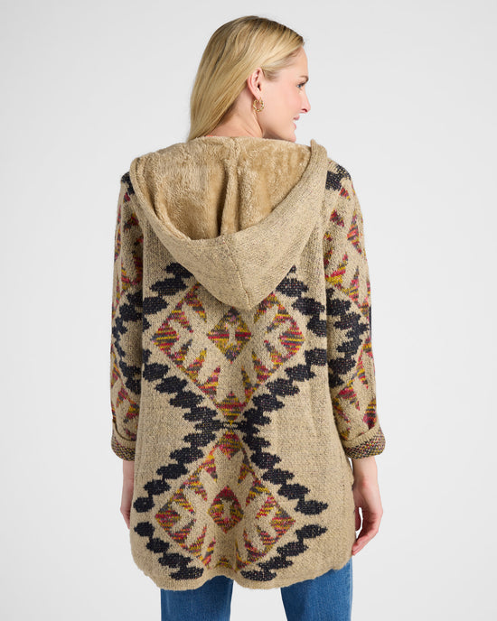 Oatmeal $|& Woven Heart Tribal Fleece Lined Hooded Cardigan - SOF Back