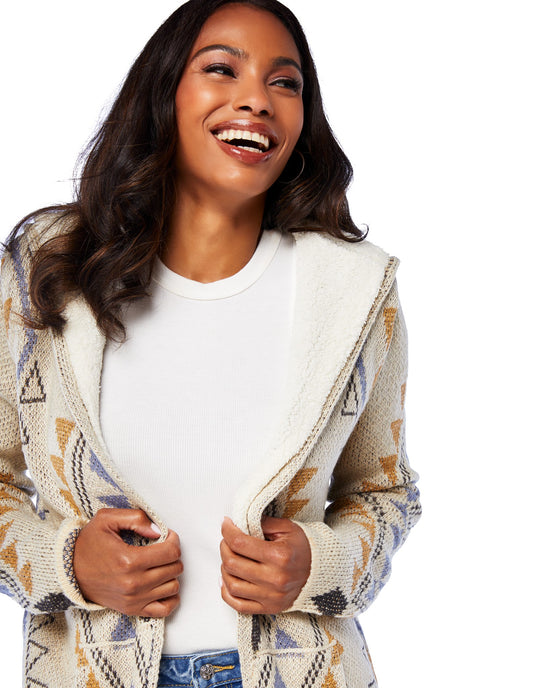 Ivory/Mustard $|& Woven Heart Tribal Fleece Lined Hooded Cardigan - SOF Detail