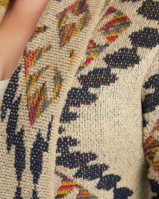 Oatmeal $|& Woven Heart Shawl Collar Aztec Print Cardigan - SOF Detail