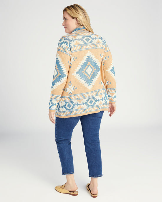 Brown $|& Woven Heart Shawl Collar Aztec Print Cardigan - SOF Back