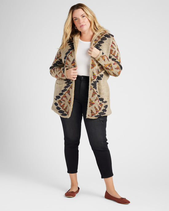 Oatmeal $|& Woven Heart Tribal Fleece Lined Hooded Cardigan - SOF Full Front