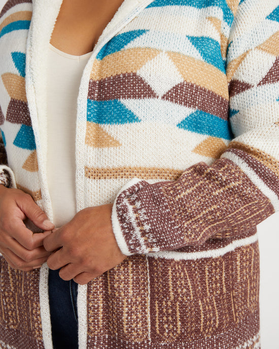 Ivory/Brown $|& Woven Heart Tribal Fleece Lined Hooded Cardigan - SOF Detail