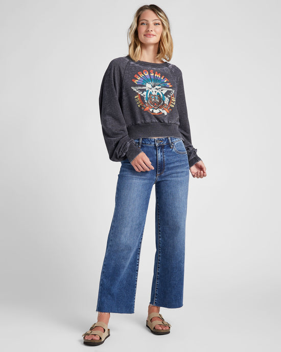 Black $|& Recycled Karma Aerosmith Long Sleeve Cropped Graphic - SOF Full Front