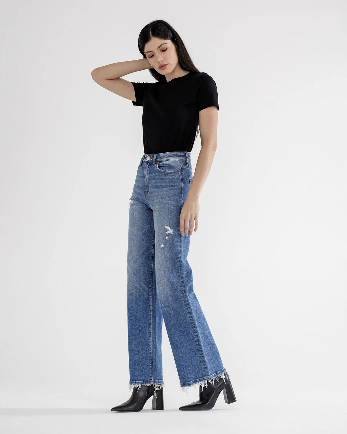 Devaux $|& Mica Denim Super High Rise Wide Leg Jeans - Hanger Front
