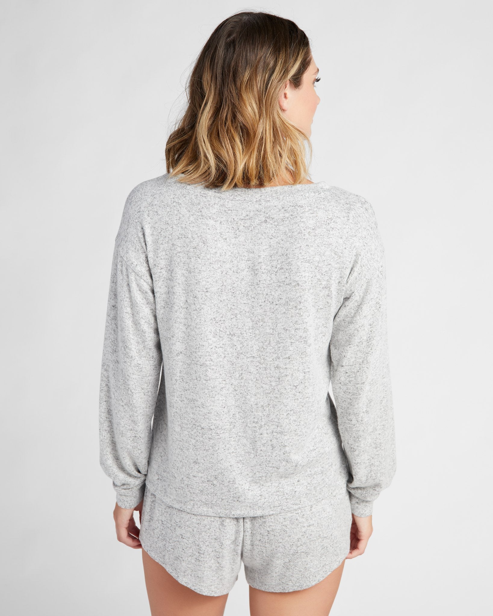 Heather Grey $|& Bobeau Cozy Pullover and Short Set - SOF Back