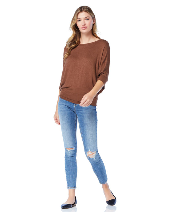 Cocoa $|& W. by Wantable Hacci 3/4 Sleeve Dolman Top - SOF Full Front