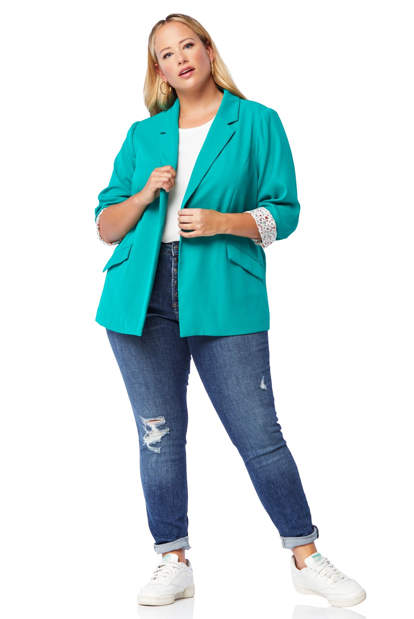 Kelly Green $|& Skies Are Blue Recycled Shirred Sleeve Blazer - SOF Front