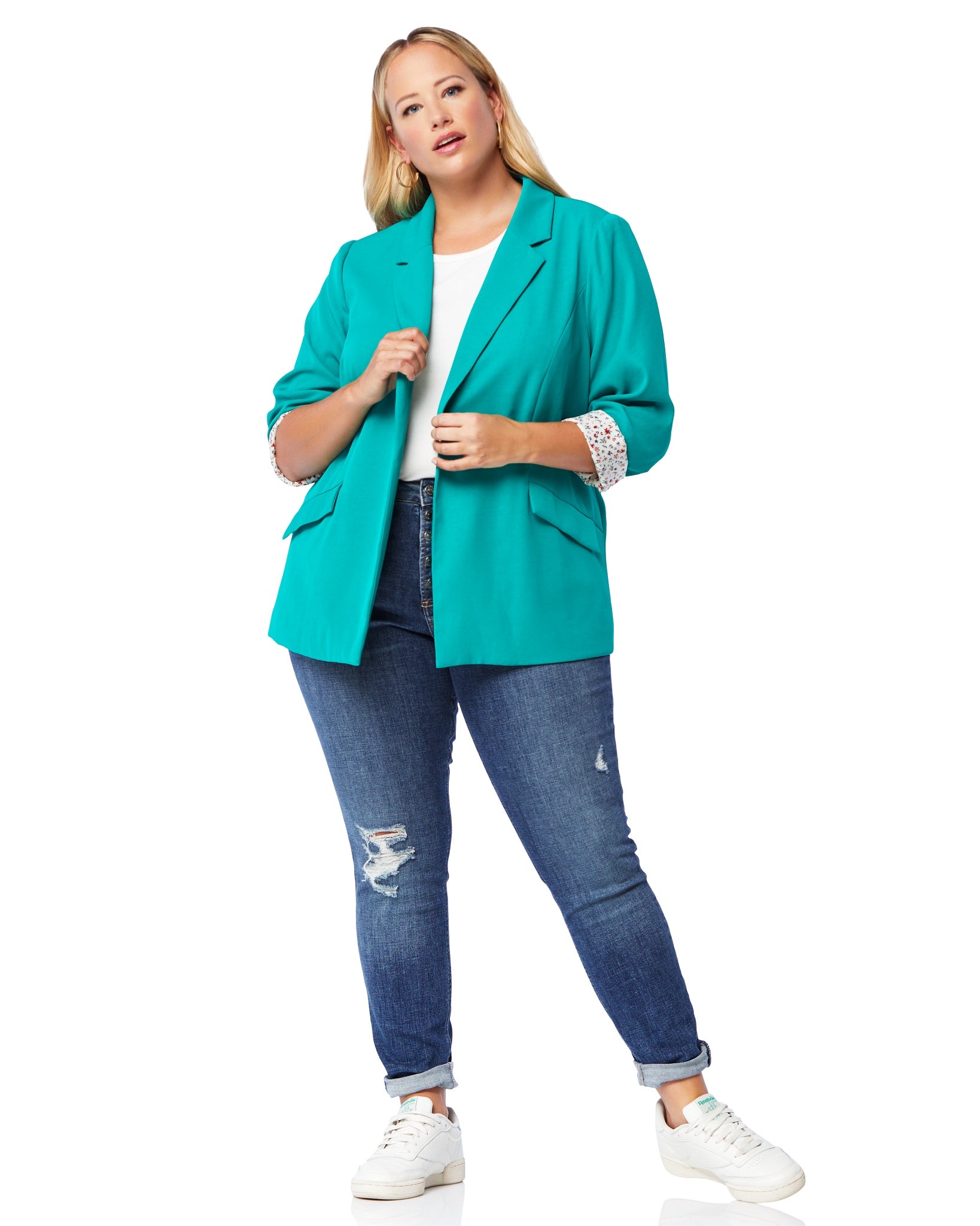 Kelly Green $|& Skies Are Blue Recycled Shirred Sleeve Blazer - SOF Front