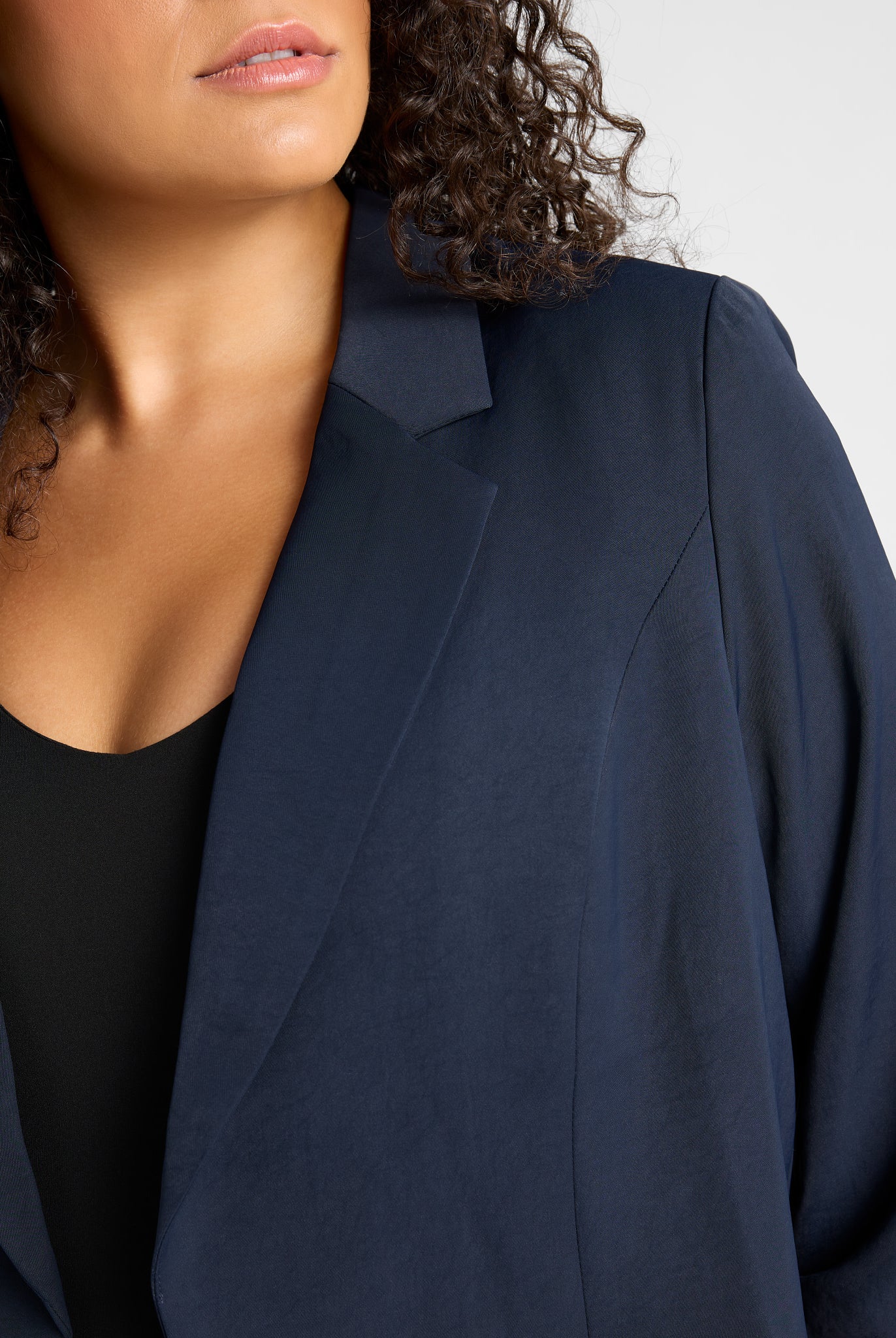 Navy $|& Skies Are Blue Recycled Shirred Sleeve Blazer - SOF Detail