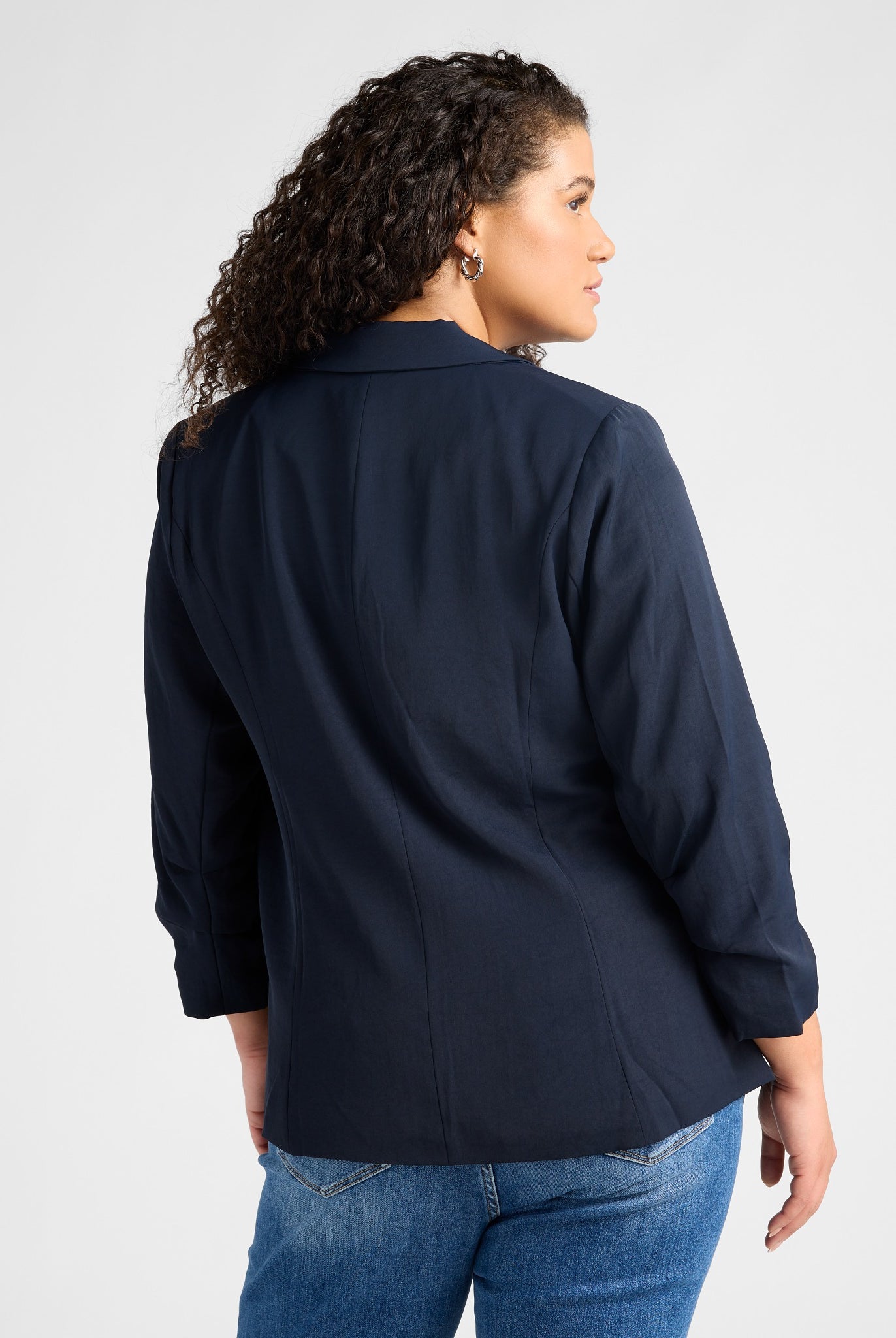 Navy $|& Skies Are Blue Recycled Shirred Sleeve Blazer - SOF Back
