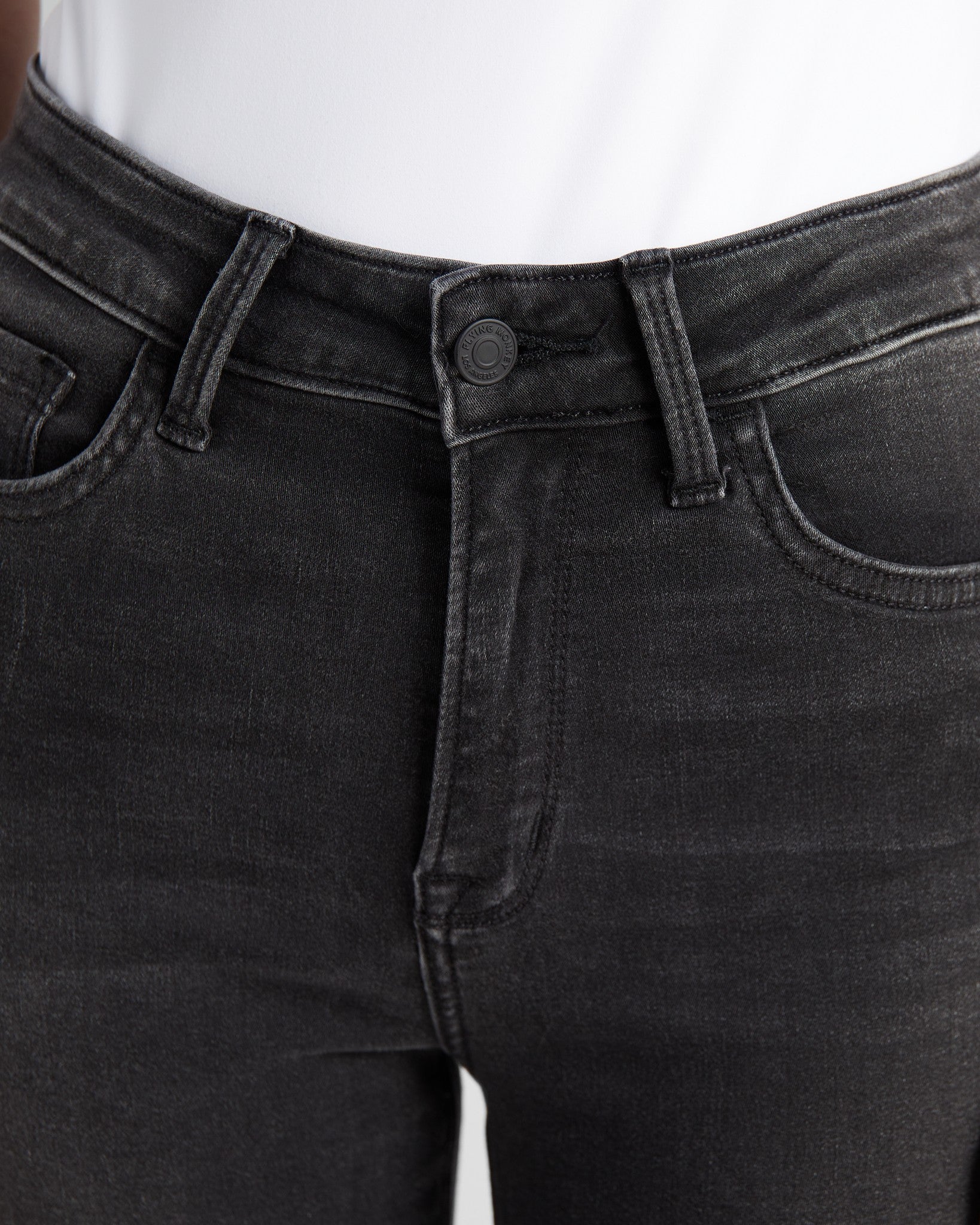 Black $|& Flying Monkey Jeans Super Soft Mid Rise Skinny Jeans - SOF Detail