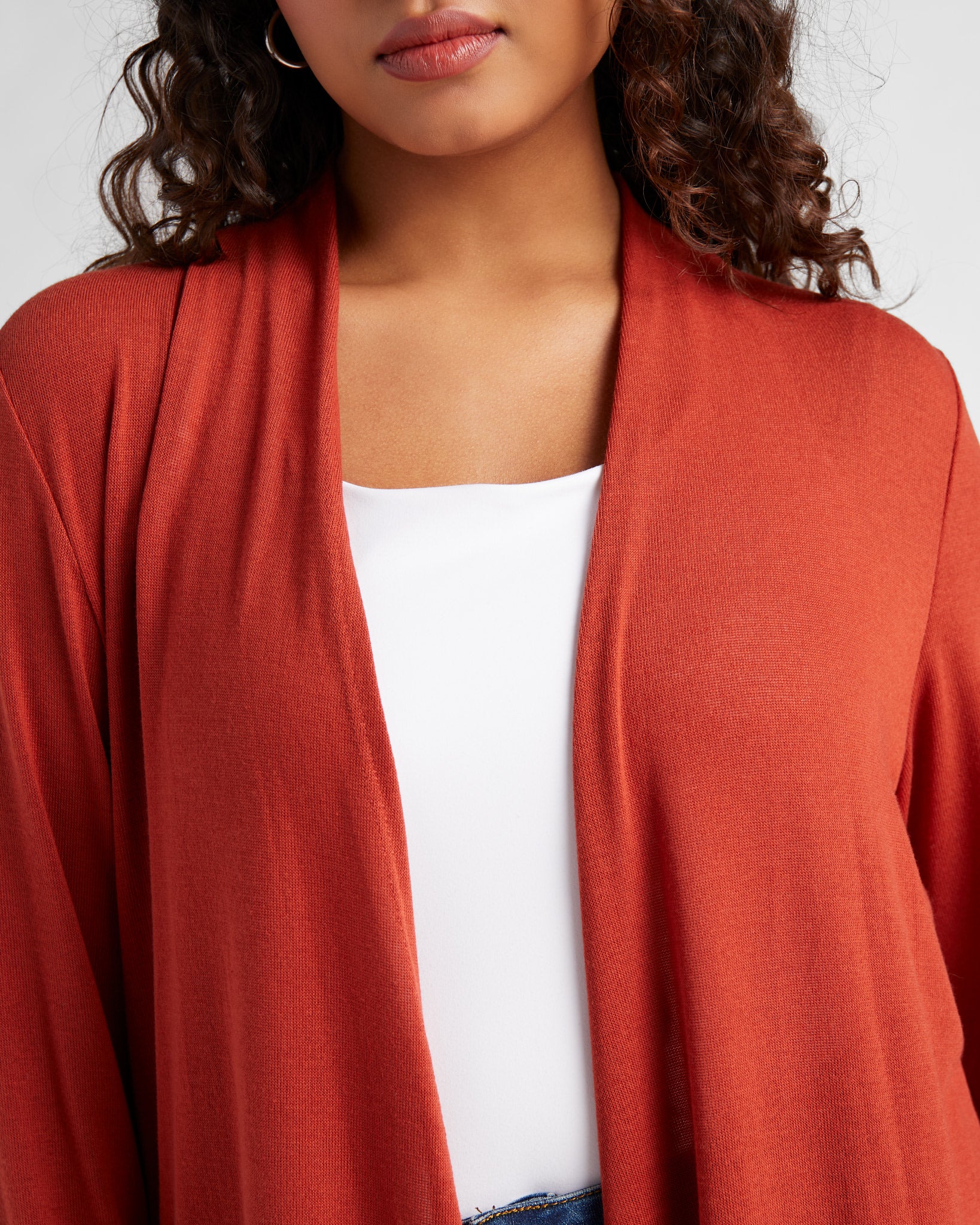 Rust $|& Chris & Carol Hacci Open Front Cardigan - SOF Detail