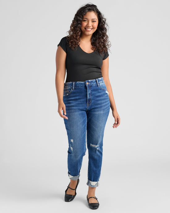 Medium Dark Blue $|& Vervet High Rise Distressed Cropped Skinny Jeans - SOF Full Front