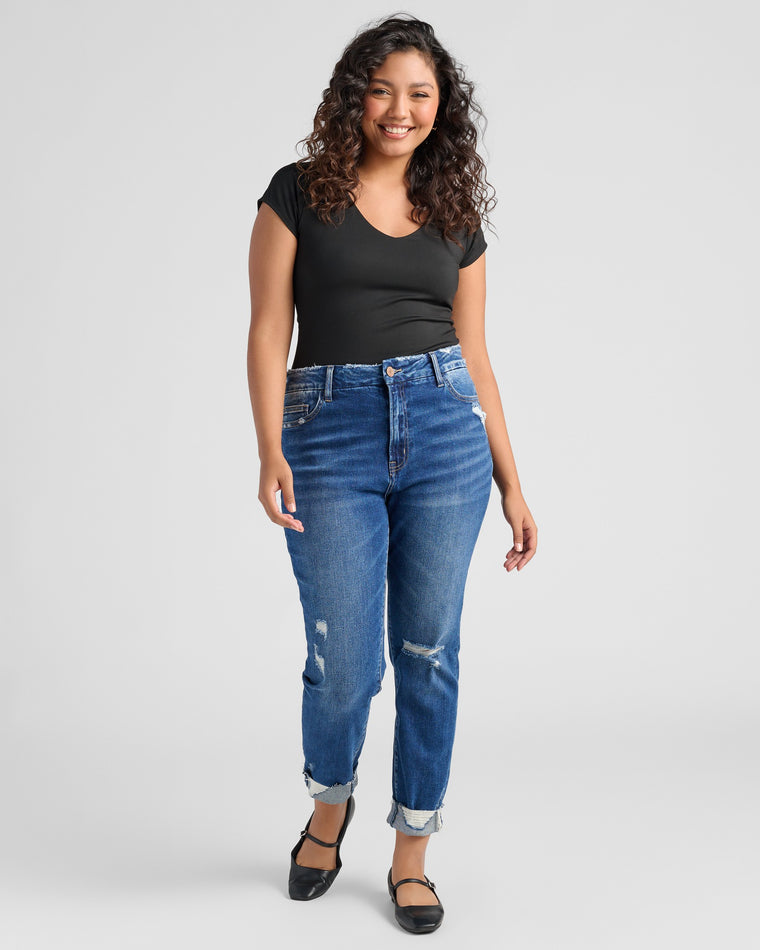 Medium Dark Blue $|& Vervet High Rise Distressed Cropped Skinny Jeans - SOF Full Front