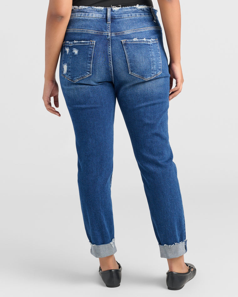 Medium Dark Blue $|& Vervet High Rise Distressed Cropped Skinny Jeans - SOF Back