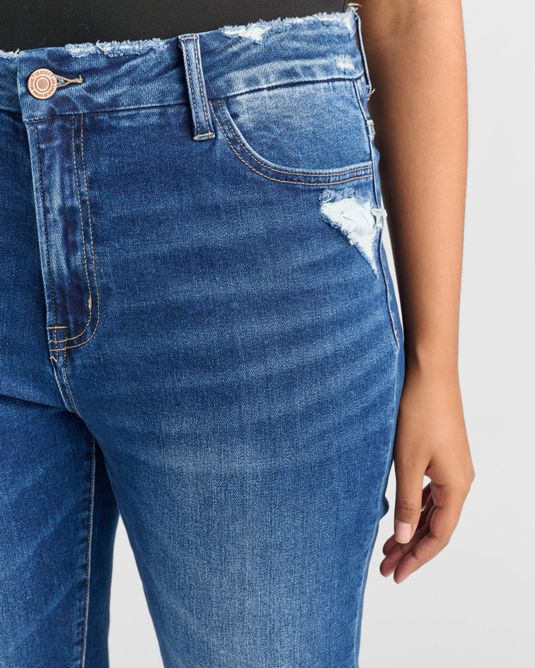 Medium Dark Blue $|& Vervet High Rise Distressed Cropped Skinny Jeans - SOF Detail