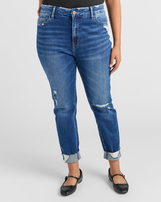Medium Dark Blue $|& Vervet High Rise Distressed Cropped Skinny Jeans - SOF Front