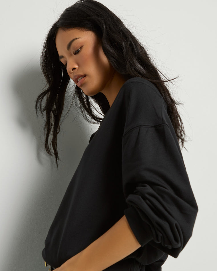 Black $|& SEAS Brooksville One Shoulder Sweatshirt - VOF Front