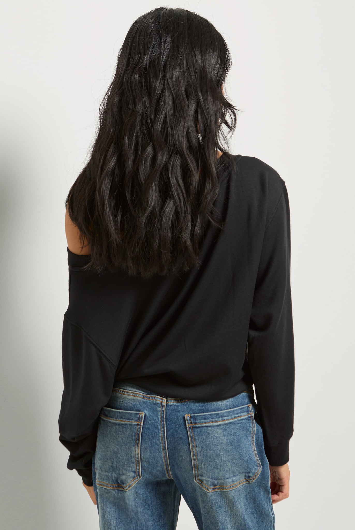 Black $|& SEAS Brooksville One Shoulder Sweatshirt - SOF Back