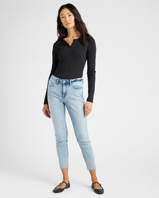 Light Wash Blue $|& Vigoss Ace Skinny Jeans with Side Slit - SOF Full Front