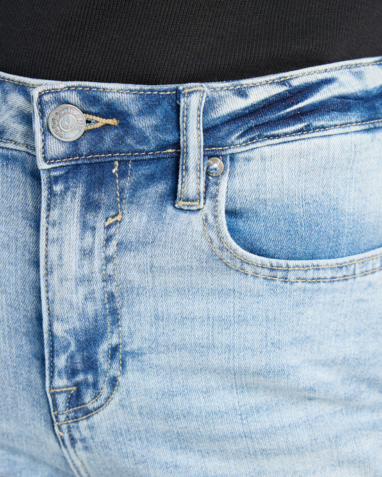 Light Wash Blue $|& Vigoss Ace Skinny Jeans with Side Slit - SOF Detail