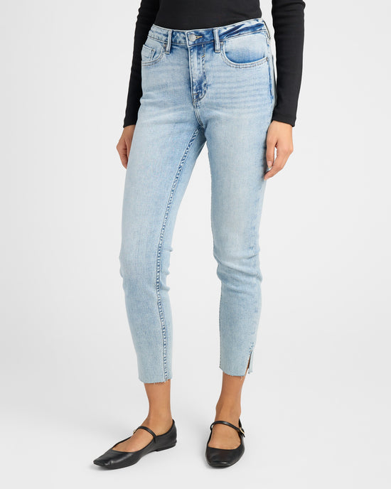 Light Wash Blue $|& Vigoss Ace Skinny Jeans with Side Slit - SOF Front