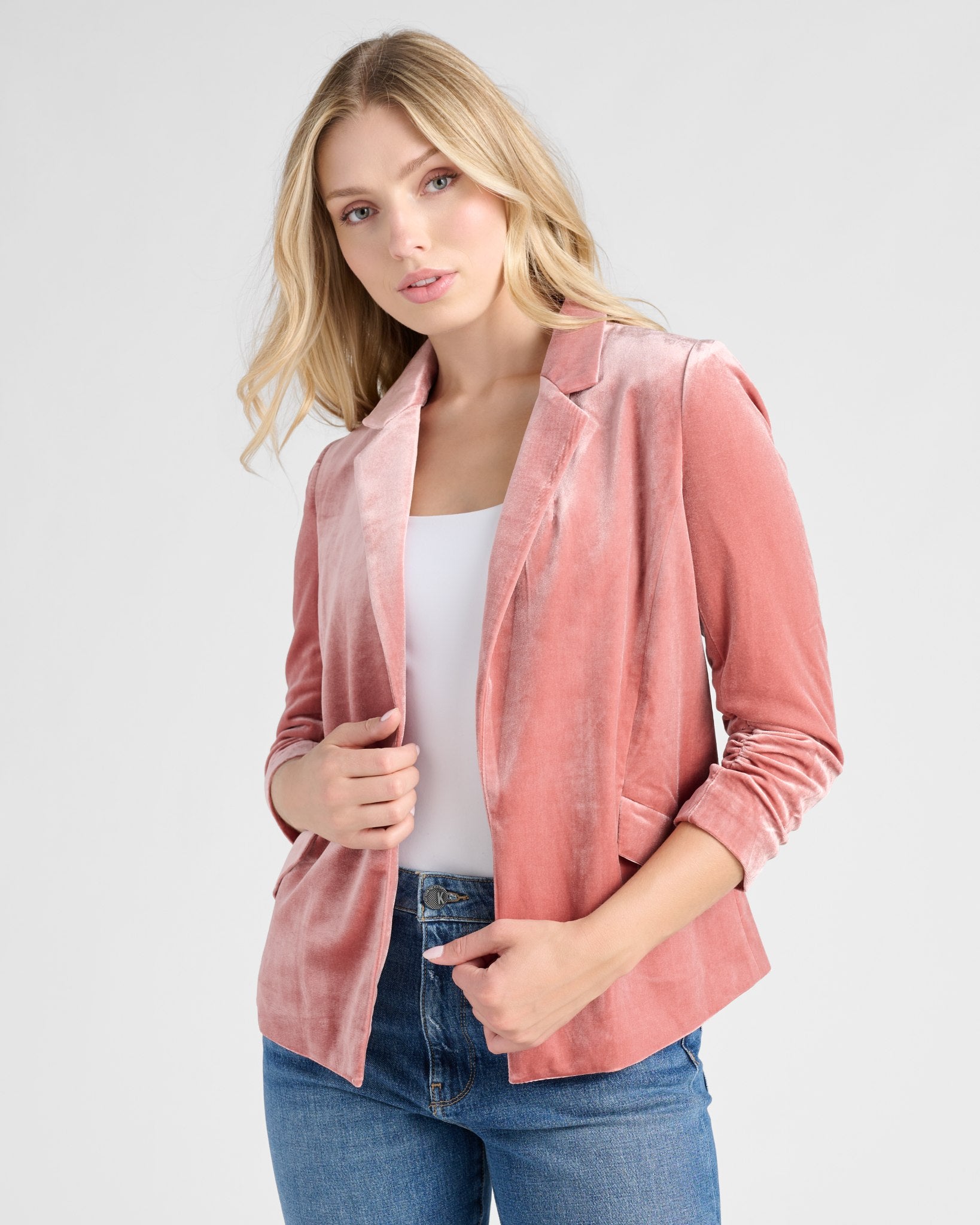 Dusty Rose $|& Skies Are Blue Velvet Blazer - SOF Front