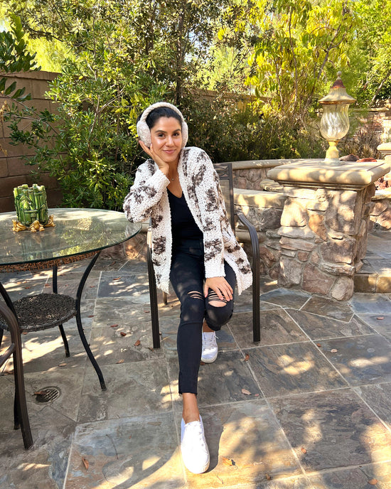Oatmeal Leopard $|& B Collection by Bobeau Animal Popcorn Cardigan - UGC On Fig