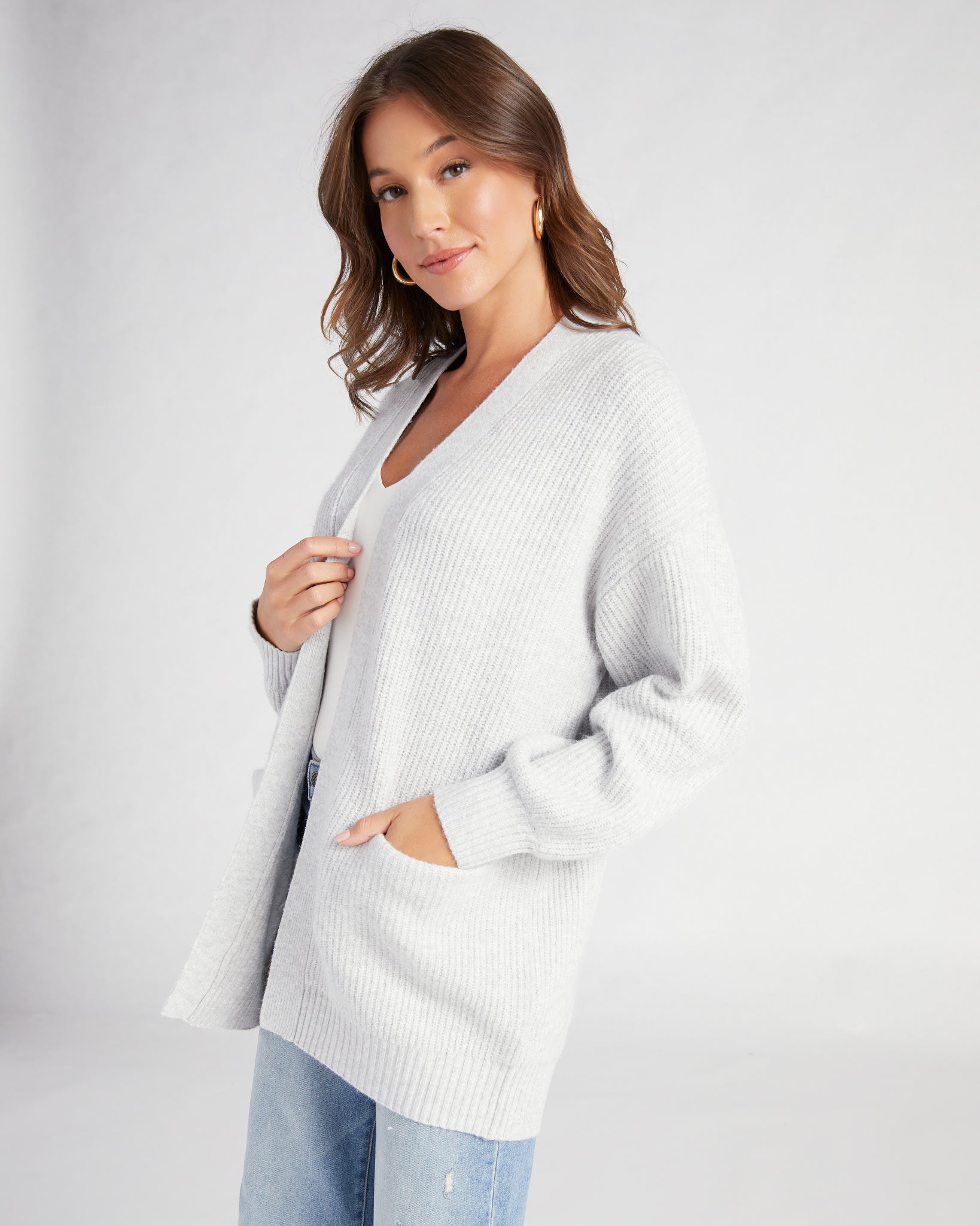 YOURS Plus Size Grey Ribbed Waterfall Cardigan