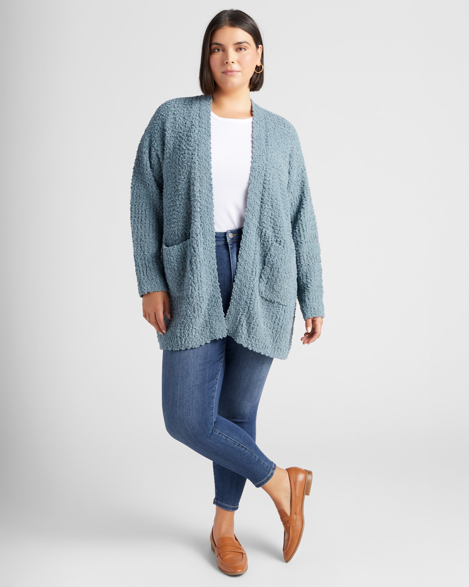 Light Peacock $|& Bobeau Two Pocket Popcorn Cardigan - SOF Full Front