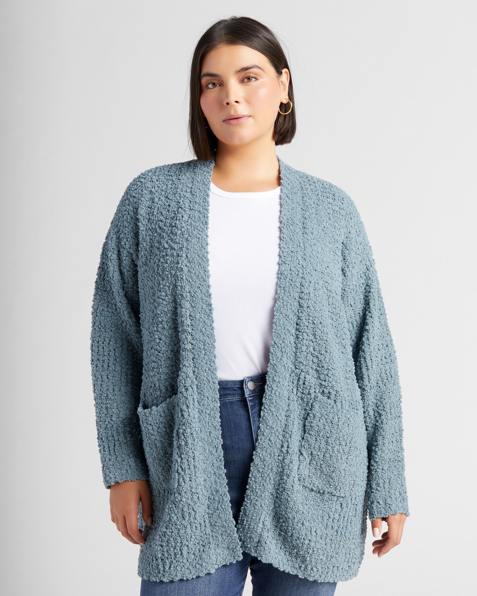 Light Peacock $|& Bobeau Two Pocket Popcorn Cardigan - SOF Front