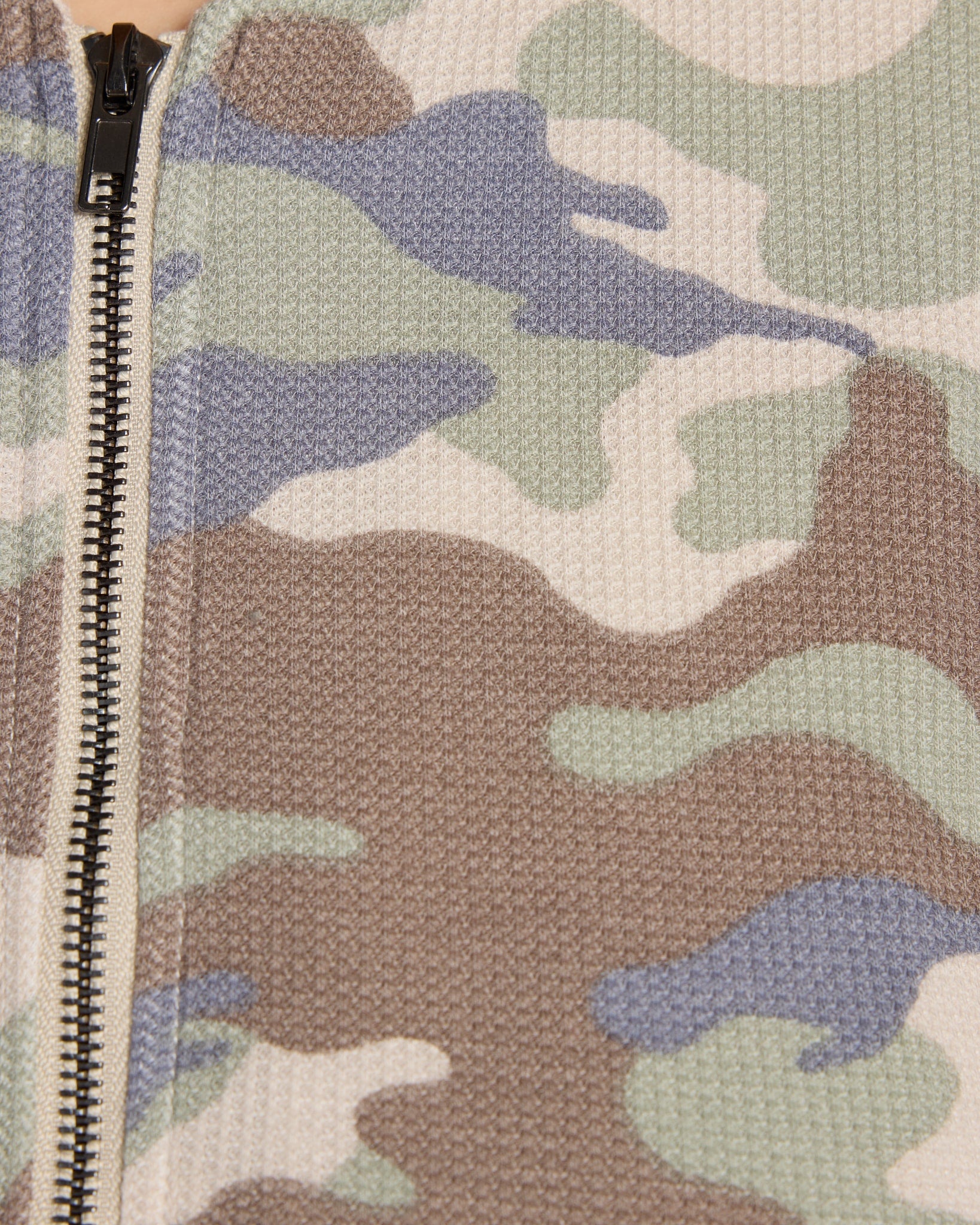 Sage $|& Hem & Thread Thermal Knit Camo Bomber Jacket - SOF Detail
