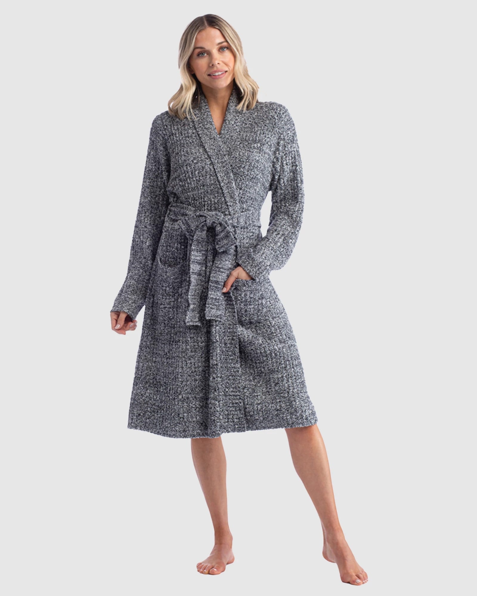 Heather Black $|& Softies Marshmallow Ribbed Robe - SOF Front
